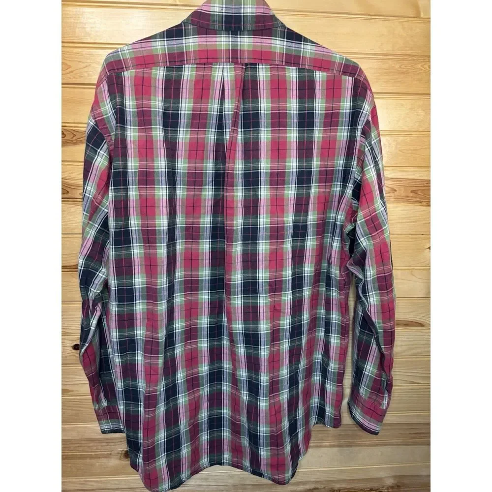 Vintage Ralph‎ Lauren Blake Long Sleeve Button Down Shirt Medium Plaid Red Green